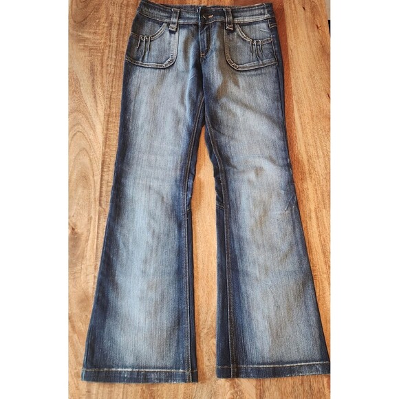 Luxury Blues Denim - Luxury Blues Y2K Jeans Juniors 7/8 Flare Zip Hem Stretch Denim Pockets Casual